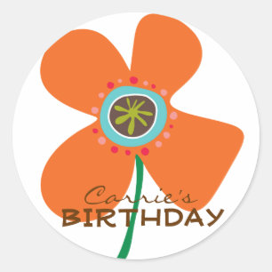 Sticker Rond Amusants Orange Daisy Pop Fête d'Anniversaire Fill