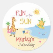 Sticker Rond Amusement au Sun Beach Animal Joyeux anniversaire (Devant)