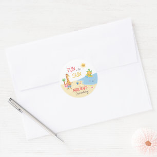 Sticker Rond Amusement au Sun Beach Animal Joyeux anniversaire