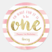 Sticker Rond Amusement pour être un rose et or Premier annivers (Devant)