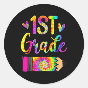 Sticker Rond Amusez-Vous À L'École 1Ème Année Teacher Tie Dye