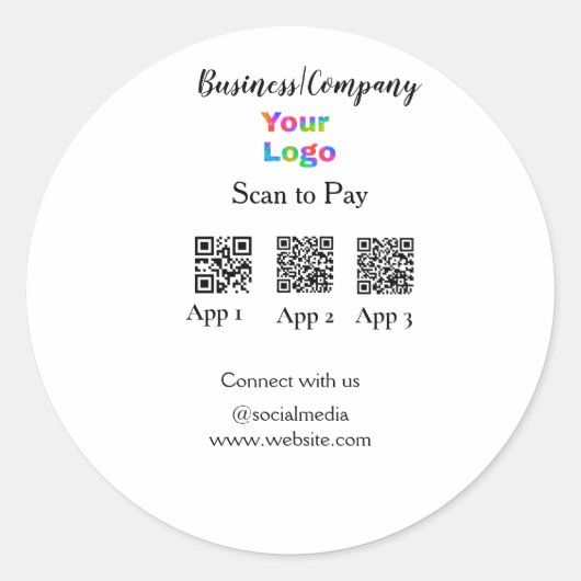 Sticker Rond Analyser pour payer le logo de l'entreprise Q R co (Devant)