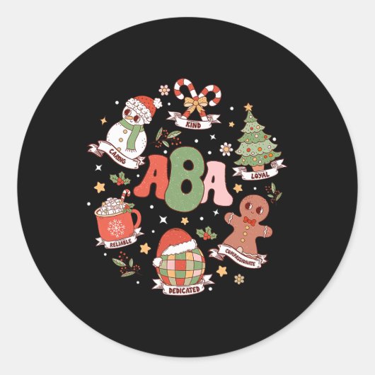 Sticker Rond Analyste de comportement appliqué enseignant Xmas (Devant)