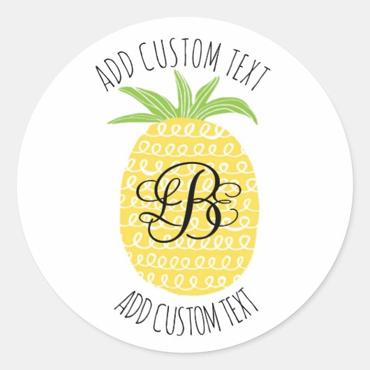 Sticker Rond Ananas à main géant monogrammé (Devant)