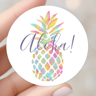 Sticker Rond Ananas Aquarelle Arc-en-ciel Personnalisé