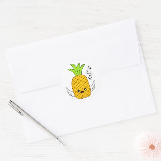 Sticker Rond Ananas avec ailes (Enveloppe)