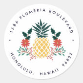 Sticker Rond Ananas de Noël | Adresse de retour de vacances (Devant)