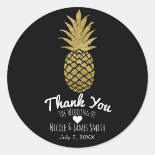 Sticker Rond Ananas doré Noir Moderne Chic Tropical Favori