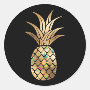 Sticker Rond Ananas, Faux Gold+Collage