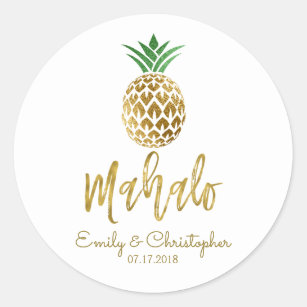 Sticker Rond Ananas hawaïen tropical de Mahalo épousant le