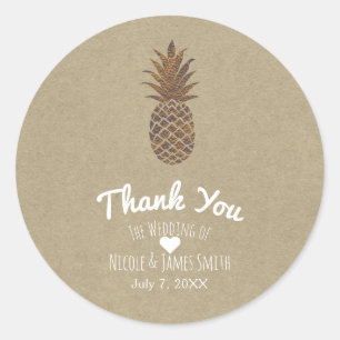 Sticker Rond Ananas Kraft Naturel Tropical Bronze Doré