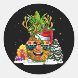 Sticker Rond Ananas Noël Arbre Lumières Noël