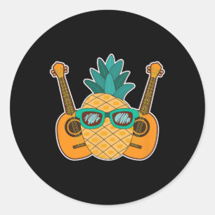 Sticker Rond Ananas Plages Aloha Hawaii Ukulele Don - Guit