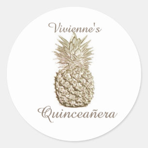 Sticker Rond Ananas Quinceanera d'or