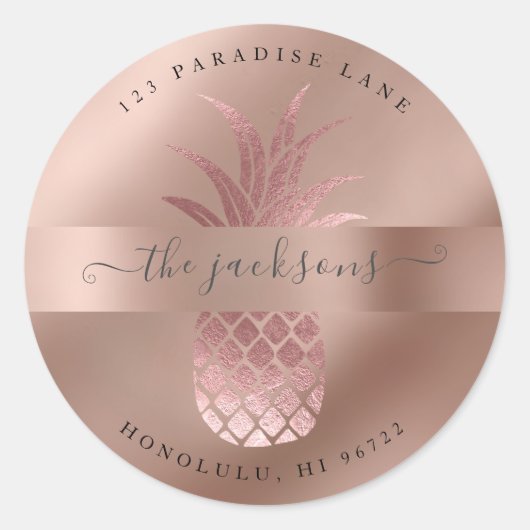 Sticker Rond Ananas Rose en or Faux (Devant)