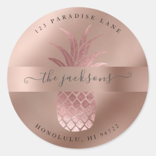 Sticker Rond Ananas Rose en or Faux