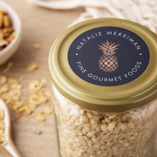 Sticker Rond Ananas Rose en or Faux