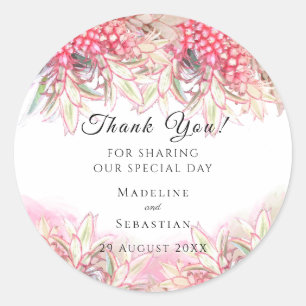 Sticker Rond Ananas rose exotique Merci Mariage
