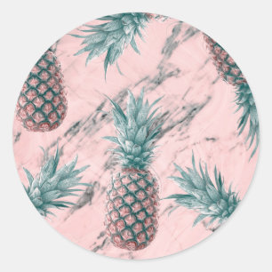 Sticker Rond Ananas Rose Marbré Moderne Cadeau de Fête