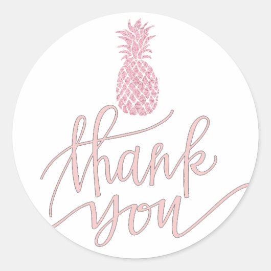 Sticker Rond ananas rose merci (Devant)