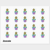 Sticker Rond Ananas rose pourpre tropical (Feuille)