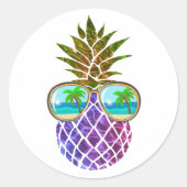 Sticker Rond Ananas rose violet tropical (Devant)