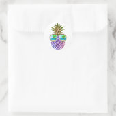 Sticker Rond Ananas rose violet tropical (Sac)