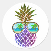 Sticker Rond Ananas rose violet tropical (Devant)