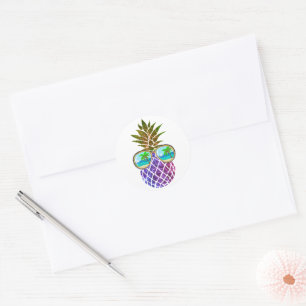 Sticker Rond Ananas rose violet tropical