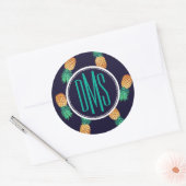 Sticker Rond Ananas Sur Marine | Monogramme (Enveloppe)