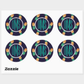 Sticker Rond Ananas Sur Marine | Monogramme (Feuille)