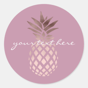 Sticker Rond ananas tropical de poussin d'or rose élégant