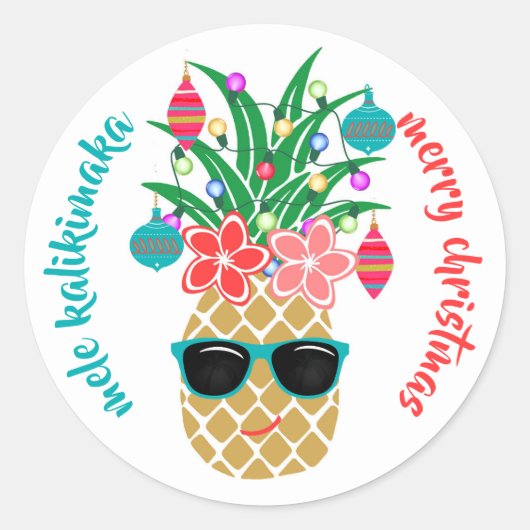 Sticker Rond Ananas tropical hawaïen Mele Kalikimaka (Devant)