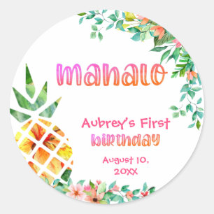 Sticker Rond Ananas tropical Mahalo Premier Merci d'anniversair