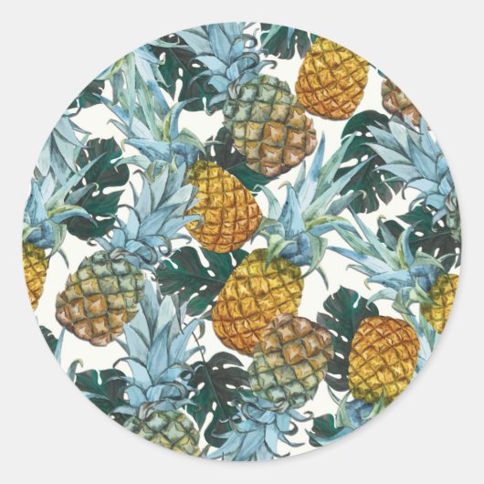 Sticker Rond Ananas Tropicaux & Feuilles Fête d'anniversaire Ex (Devant)