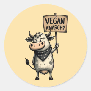 Sticker Rond Anarchie végane – Vache rebelle en protestation