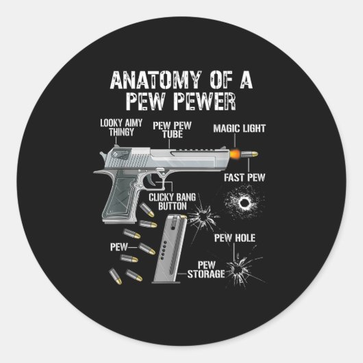Sticker Rond Anatomie Amusante D'Une Pewing-Pew - Ammo Gun - Am (Devant)