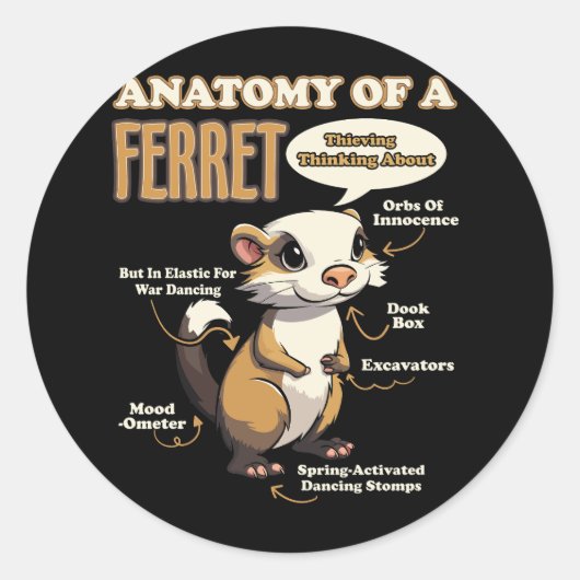 Sticker Rond Anatomie D'Un Amant De Ferret Animaux Ferret O (Devant)