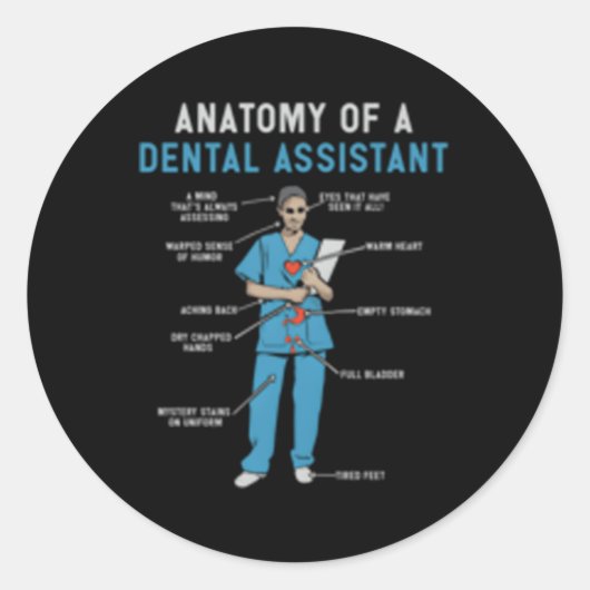 Sticker Rond Anatomie D'Un Assistant Dentaire (Devant)