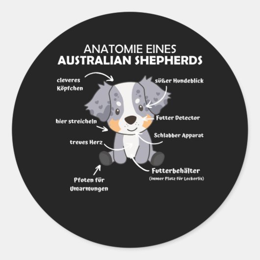 Sticker Rond Anatomie D'Un Berger Australien Chiens Doux (Devant)