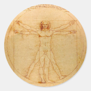 Sticker Rond Anatomie humaine, Homme vitruvien par Léonard de V