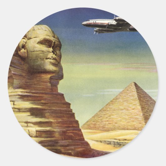 Sticker Rond Ancien Grand Sphinx de Gizeh, Pyramides d'Égypte (Devant)