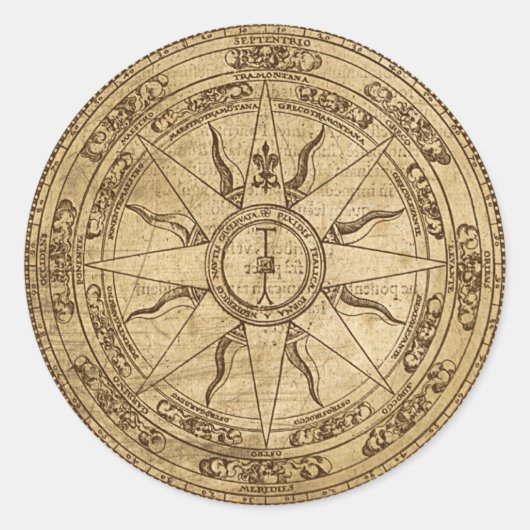 Sticker Rond Ancien Rose Compass (Devant)
