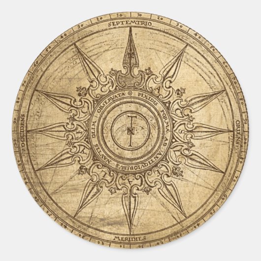 Sticker Rond Ancien Rose Compass (Devant)