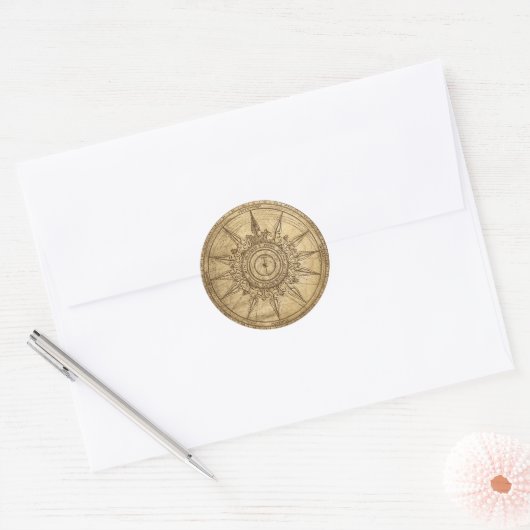 Sticker Rond Ancien Rose Compass (Enveloppe)