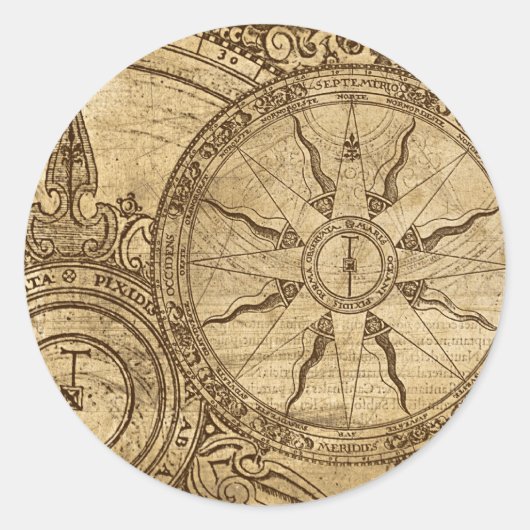Sticker Rond Ancien Rose Compass (Devant)
