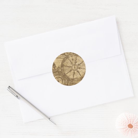Sticker Rond Ancien Rose Compass (Enveloppe)