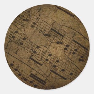 Sticker Rond Ancienne partition musicale, notes de musique grun