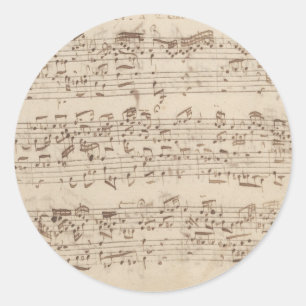 Sticker Rond Anciennes Notes de Musique - Partition de Bach