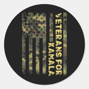 Sticker Rond Anciens Combattants Pour Kamala Camouflage Drapeau